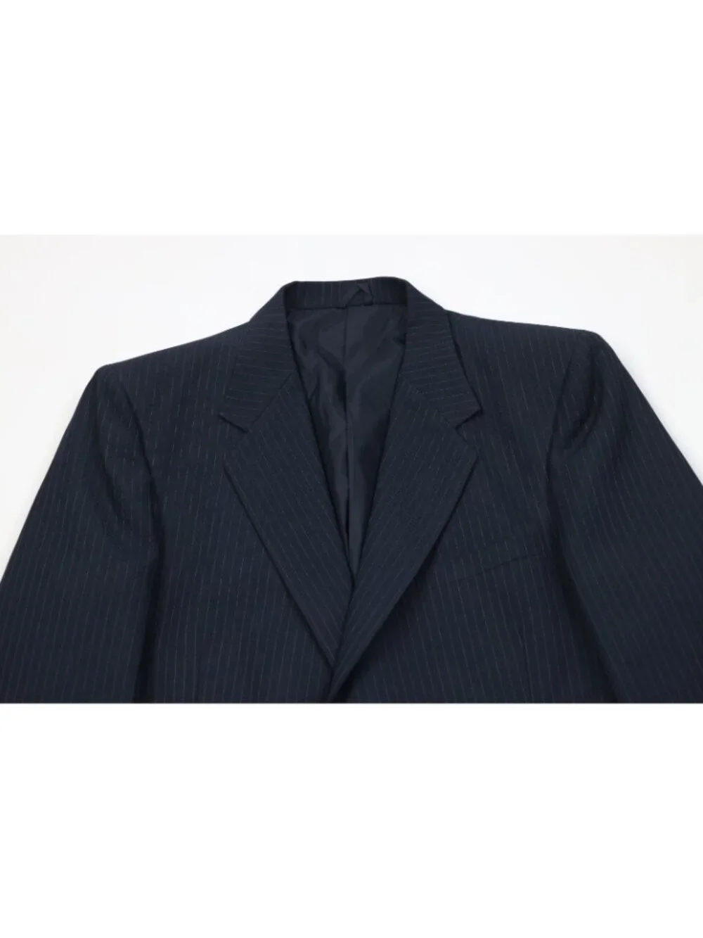 Vintage 70s Streetwear Mens 44S 3 Piece Suit Pinstriped Wedding Wide Leg 38x28